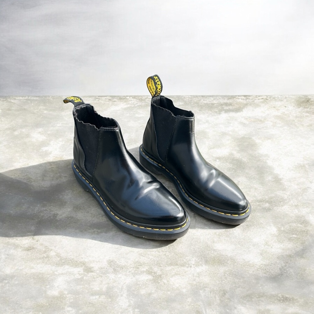 Dr. Martens Bianca Low Shaft Chelsea Boots - Black Polished Smooth - Size 7